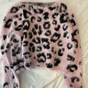 Purple Cheetah Cropped Sweater